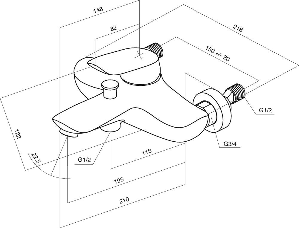 Смеситель AM.PM Bliss L F5310032 для ванны с душем - 5