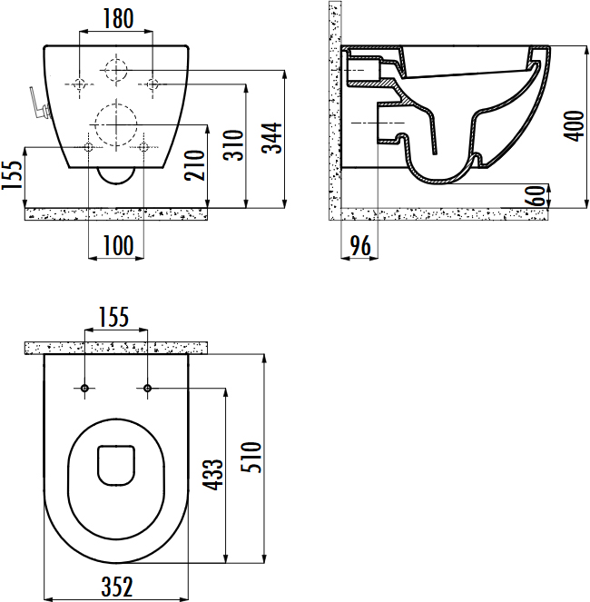 Чаша для унитаза подвесного Creavit Free FE322.00500 FE322-34CB00E-0002 - 1
