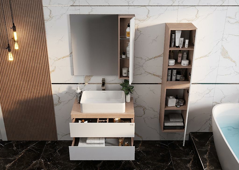 Зеркало-шкаф Onika Алеста 80 R камень светлый/белый  208095 - 4