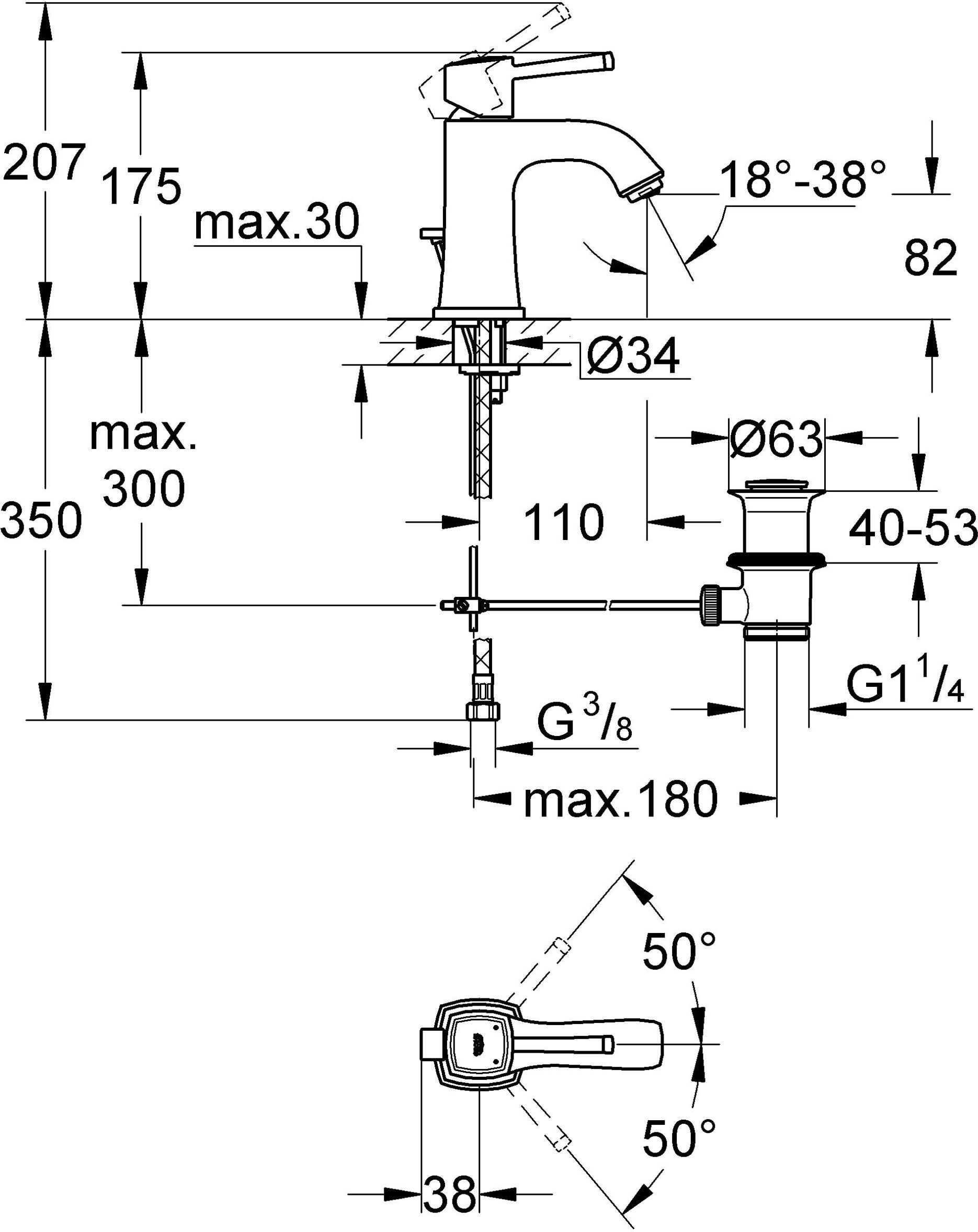 Смеситель Grohe Grandera 23303000 для раковины - 17