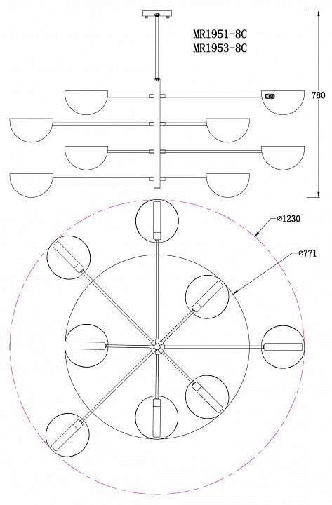 Люстра на штанге MyFar Valentina MR1951-8C - 3