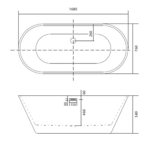 Акриловая ванна Aquatek Хорса 168х76 белый с ножками и сливом-переливом  AQ-5776 - 2