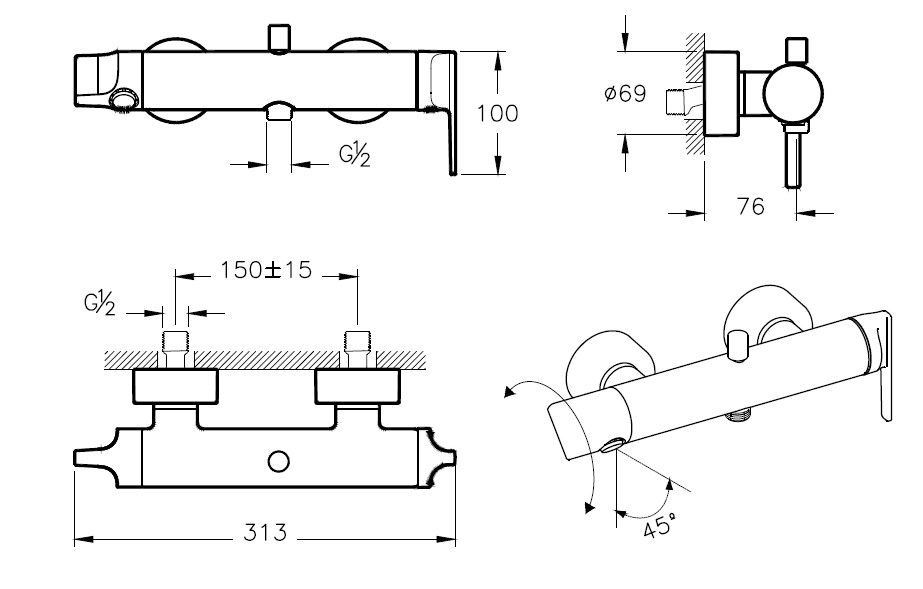 Смеситель для ванны Vitra SUIT  A42488EXP - 1