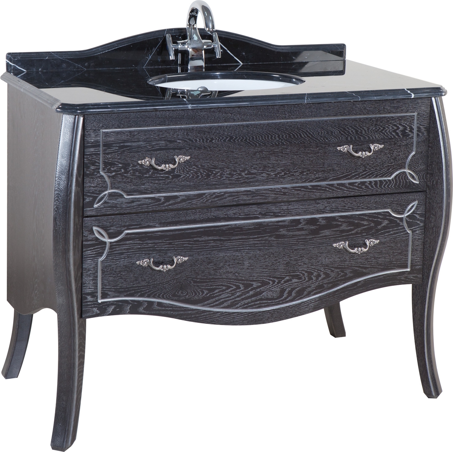 Тумба для комплекта Bellezza Грация Люкс 100 черная патина серебро 2 ящика 4637917580040 - 0