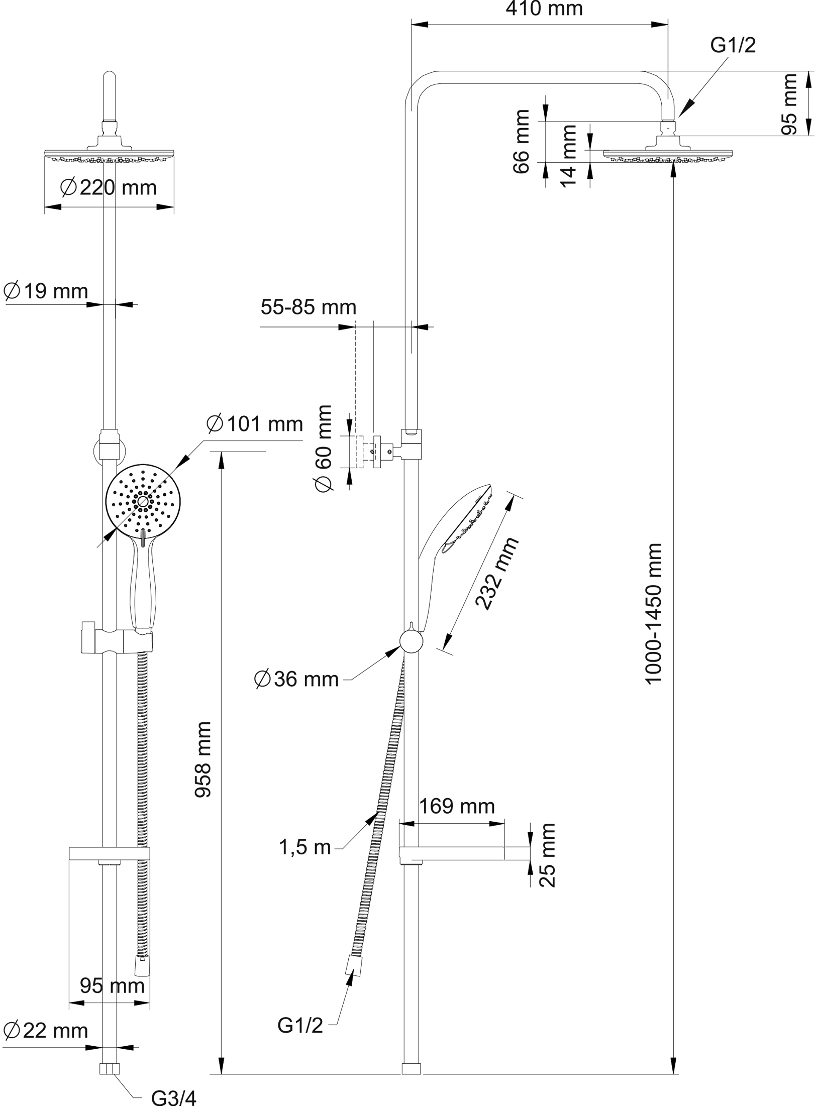 Душевая стойка Swedbe Calypso хром  5072 - 12