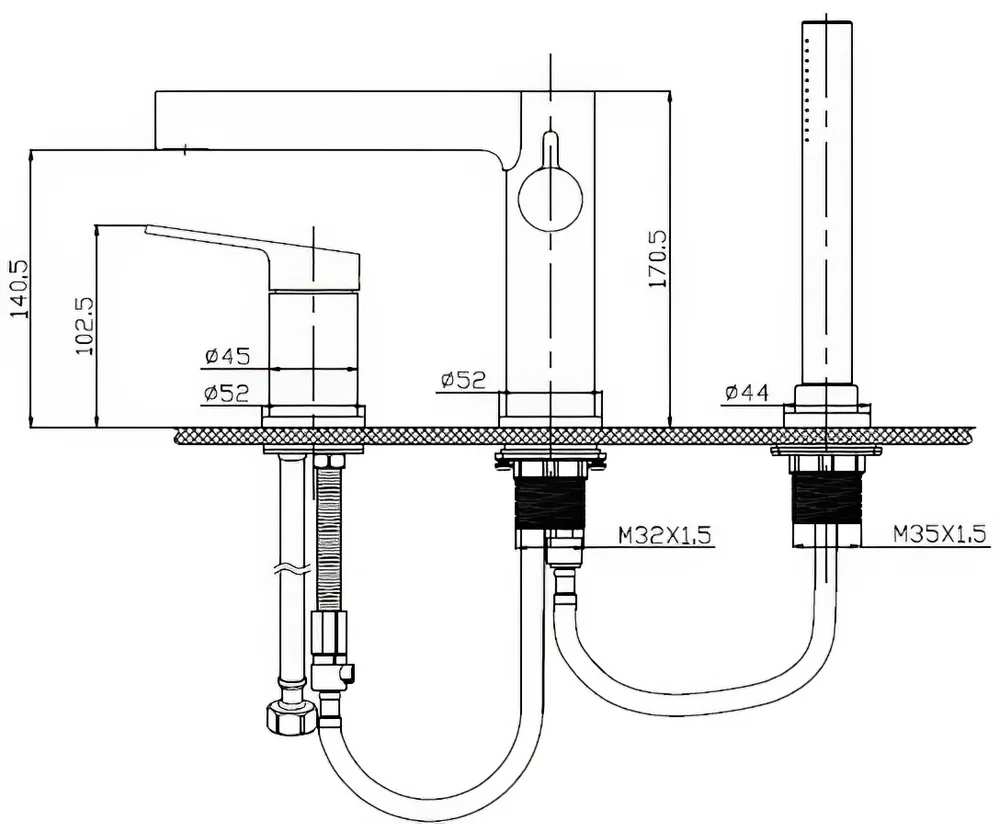 Смеситель на борт ванны BelBagno Delta брашированное золото  DEL-BVD3-BORO - 1