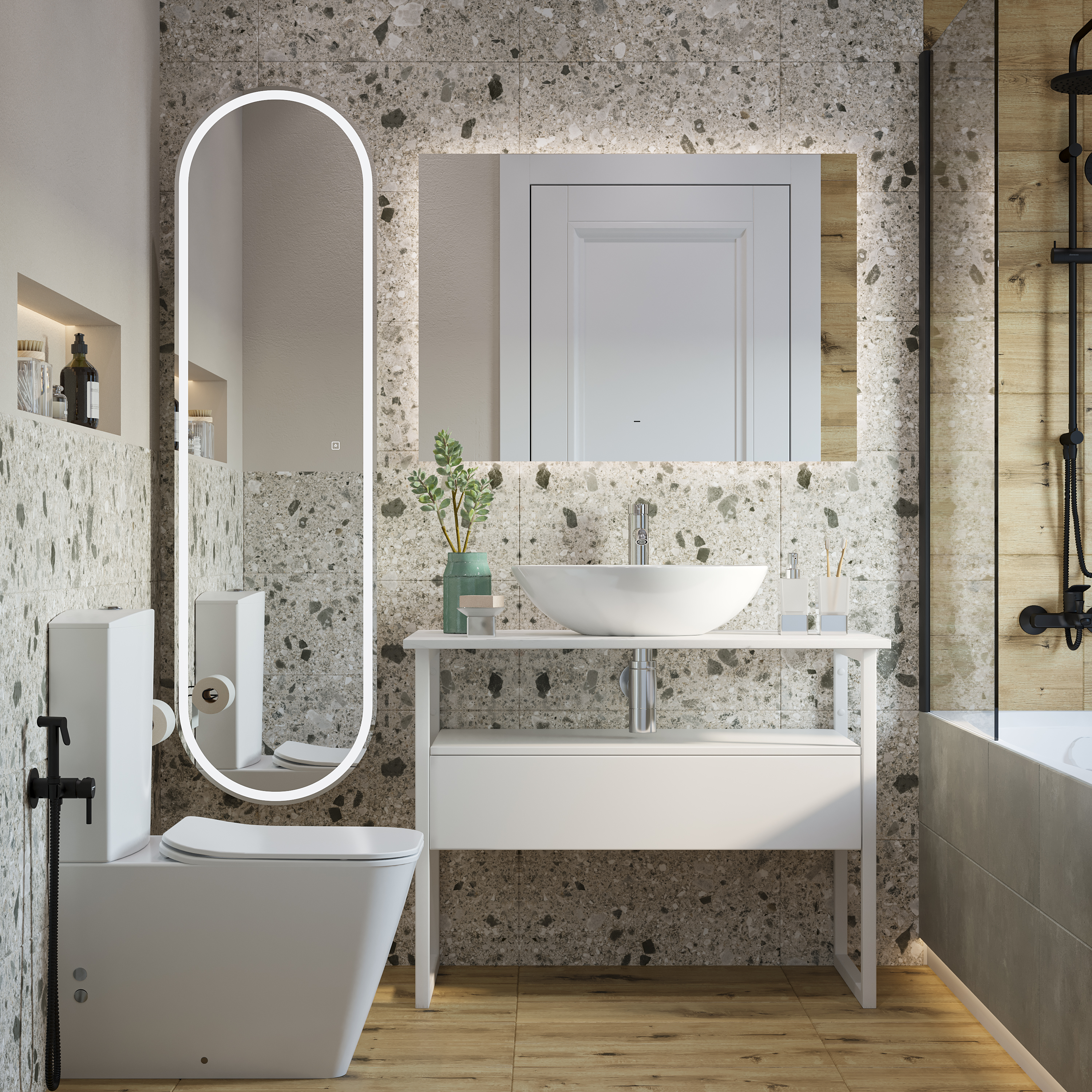 Тумба с раковиной DIWO Элиста 90 белая с раковиной Moduo 55 Leaf 573308 - 1