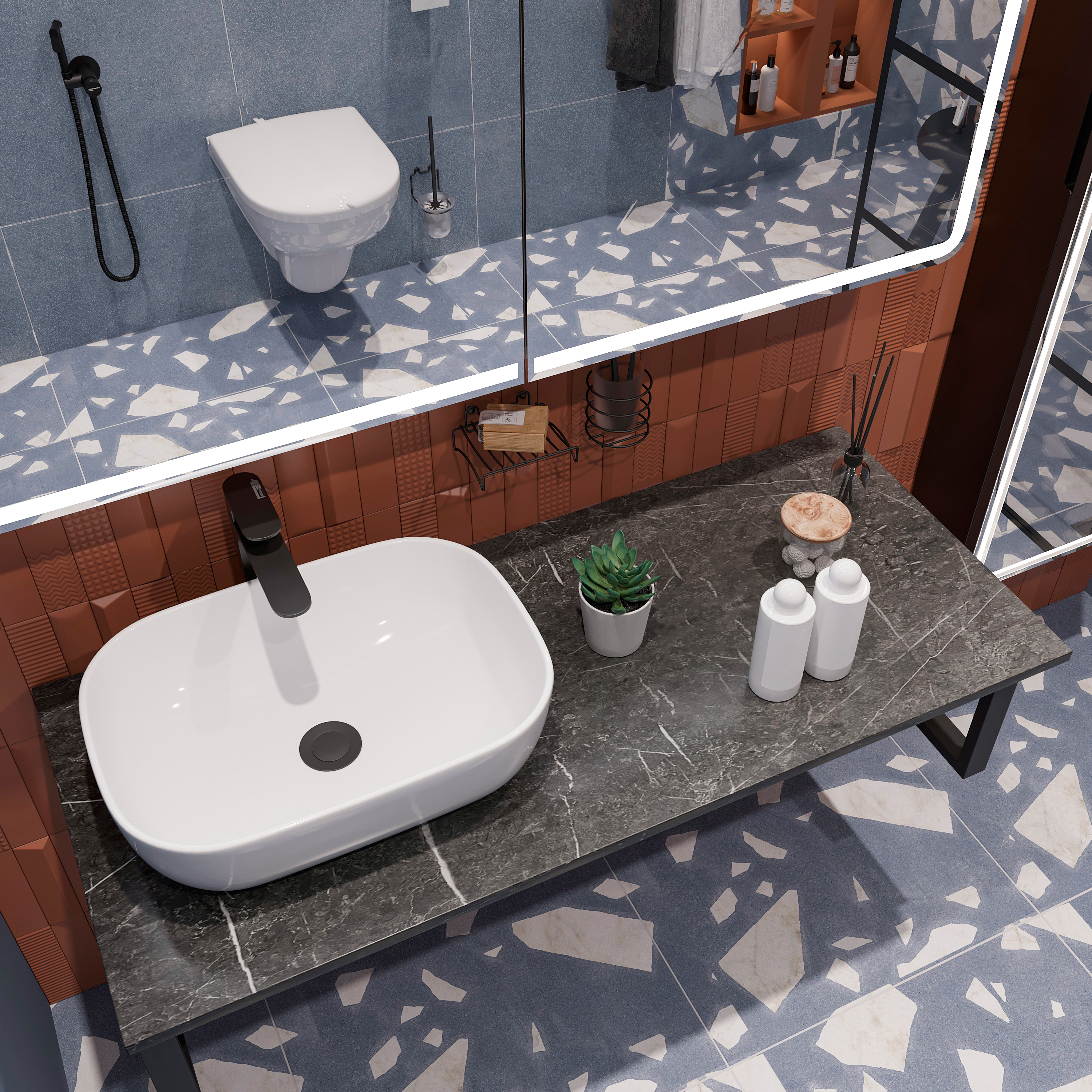 Столешница с раковиной DIWO Элиста 120 чёрный мрамор, с раковиной Moduo 50 Square 555914 - 3