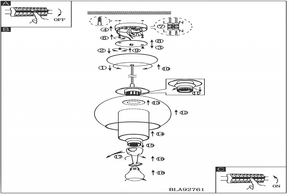 Подвесной светильник Eglo ПРОМО Bolsano 92761 - 1