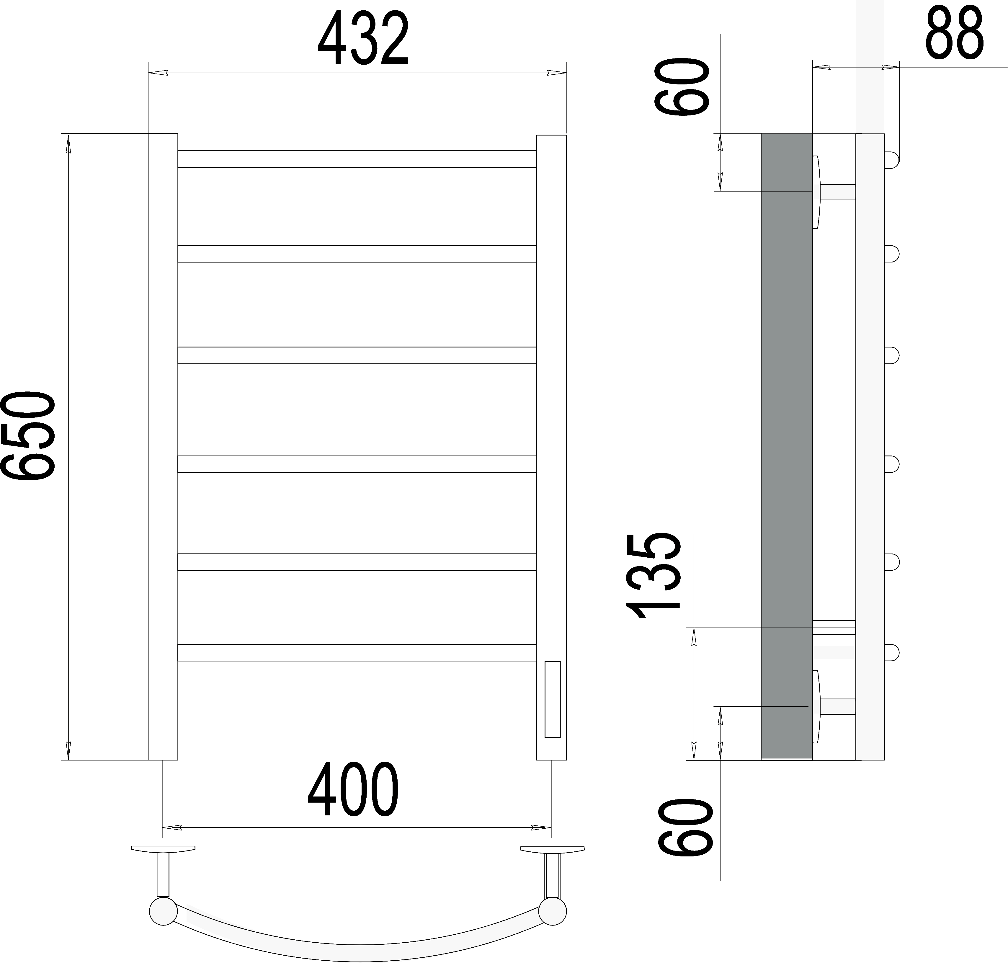 Электрический полотенцесушитель Terminus Классик П6 400x650 Хром 4670078531308 - 2