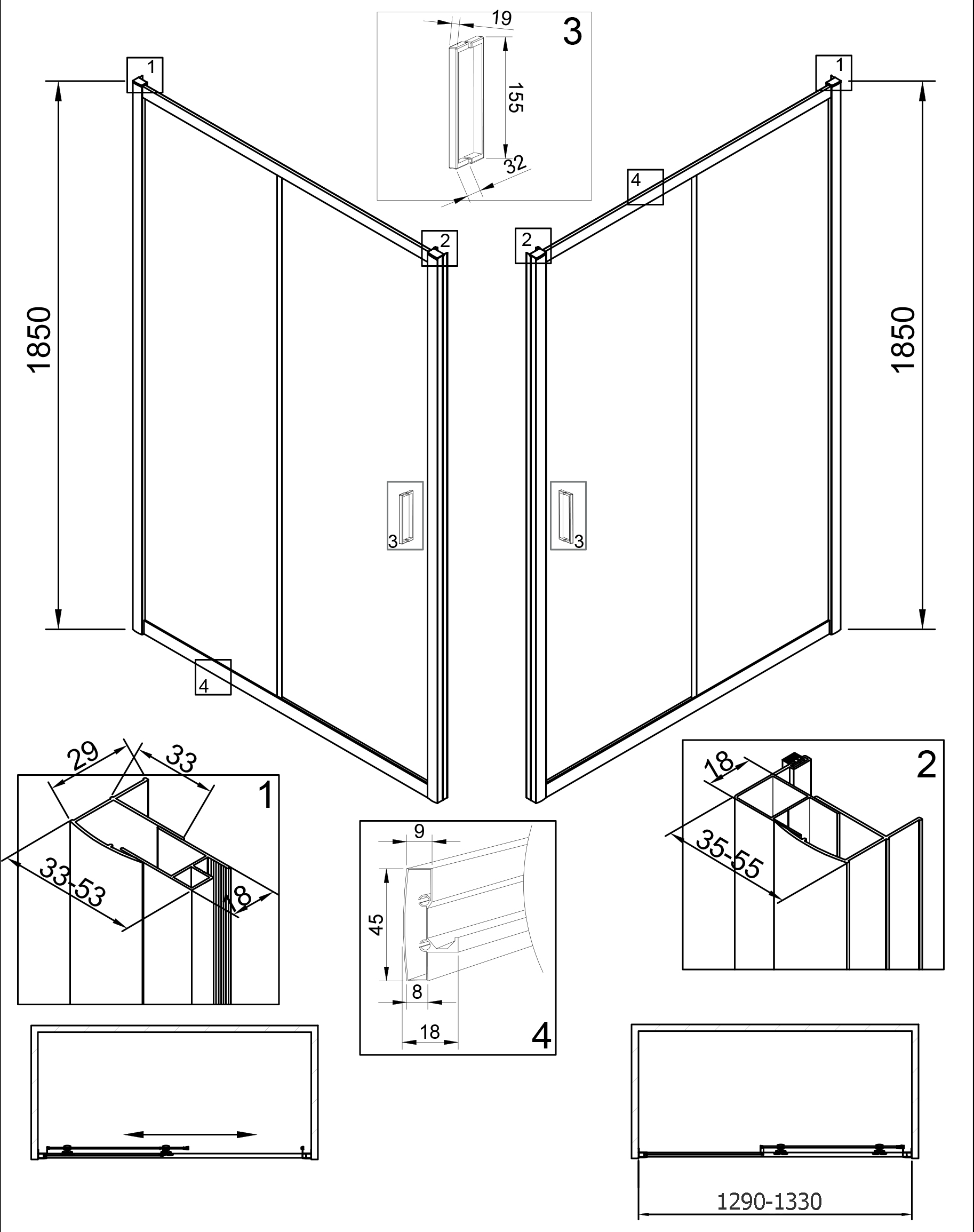 Душевая дверь в нишу Veconi Vianno VN-46 130 см,  профиль хром VN46-130-01-C5 - 1