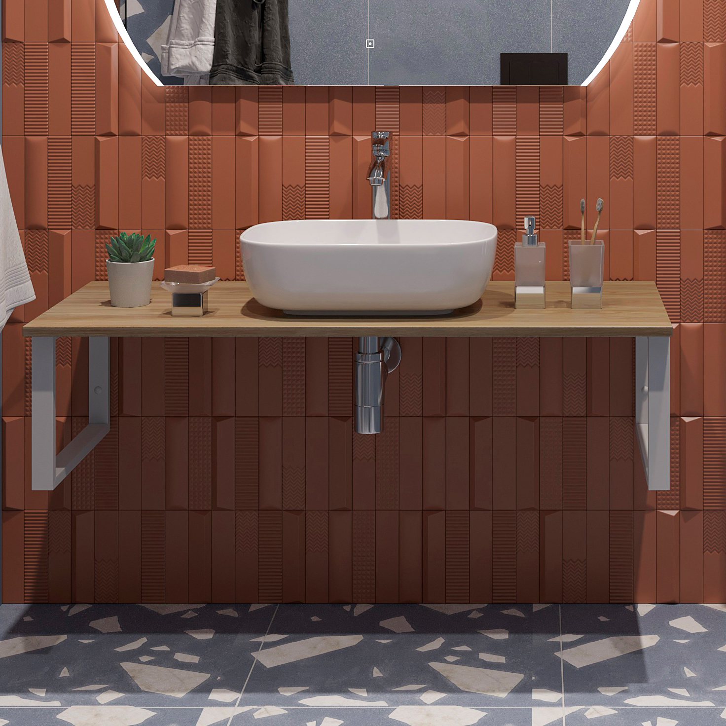 Столешница с раковиной DIWO Элиста 120 светлое дерево, с раковиной Moduo 50 Square 555763 - 0