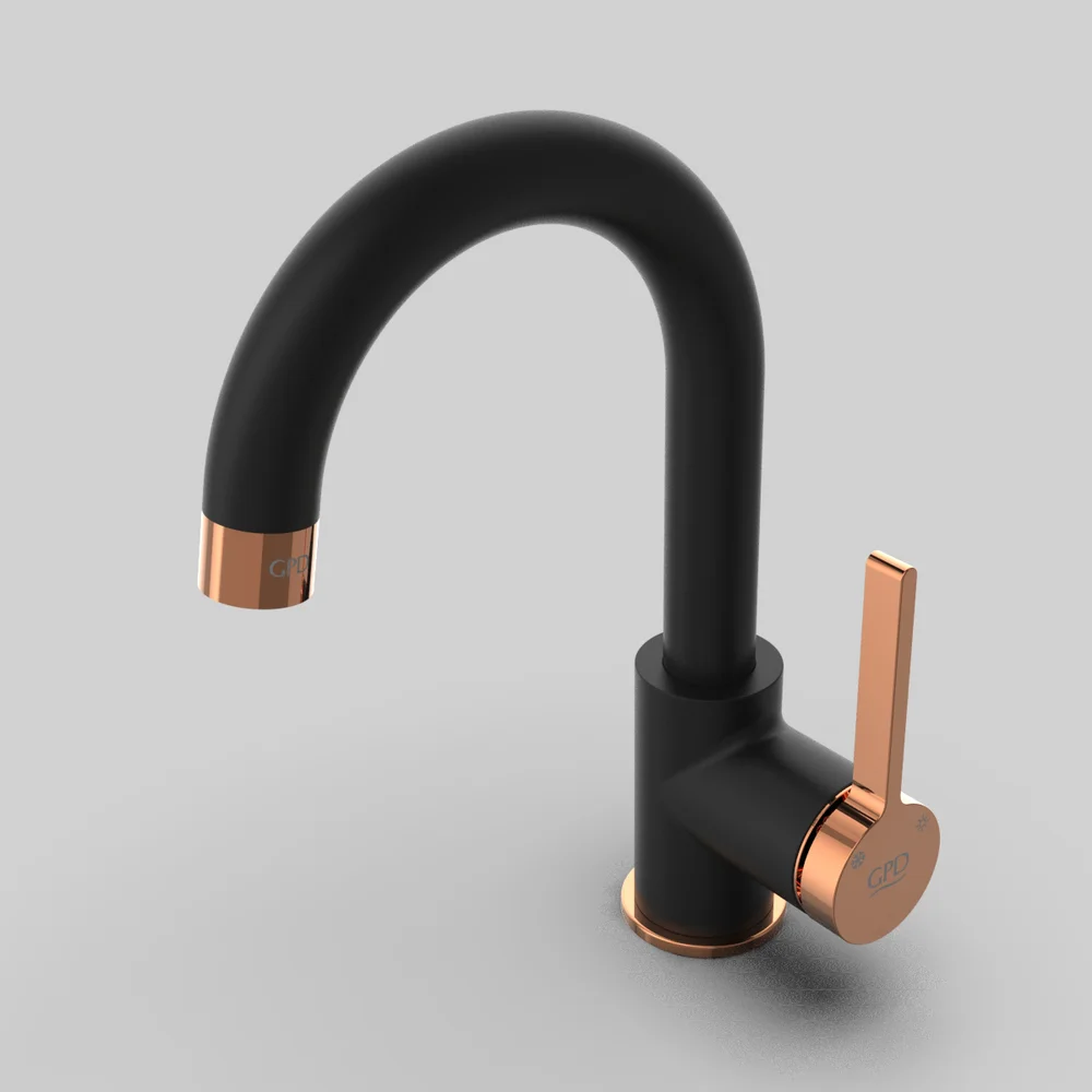 Смеситель для раковины GPD Gildo черный матовый - розовое золото MTL165-S-R - 5