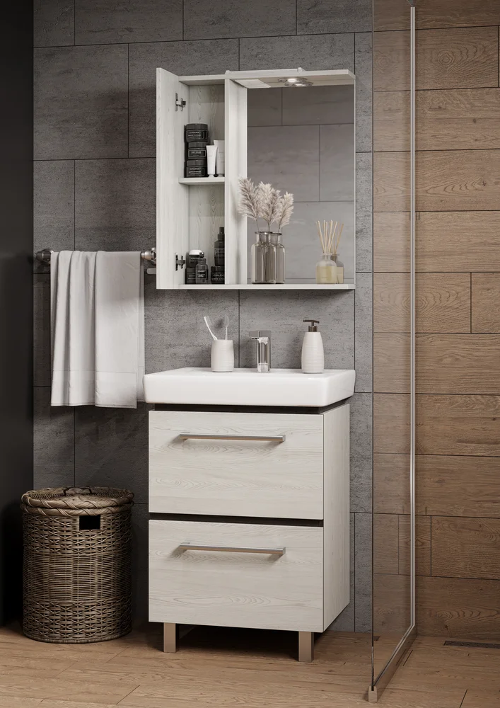 Тумба с раковиной Aquaton Ронда 60 светлое дерево - 5