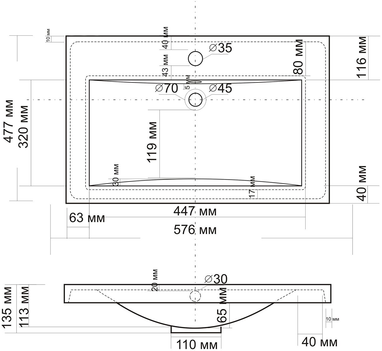 Мебельная раковина Misty Алиса 58 4627173210300 - 2