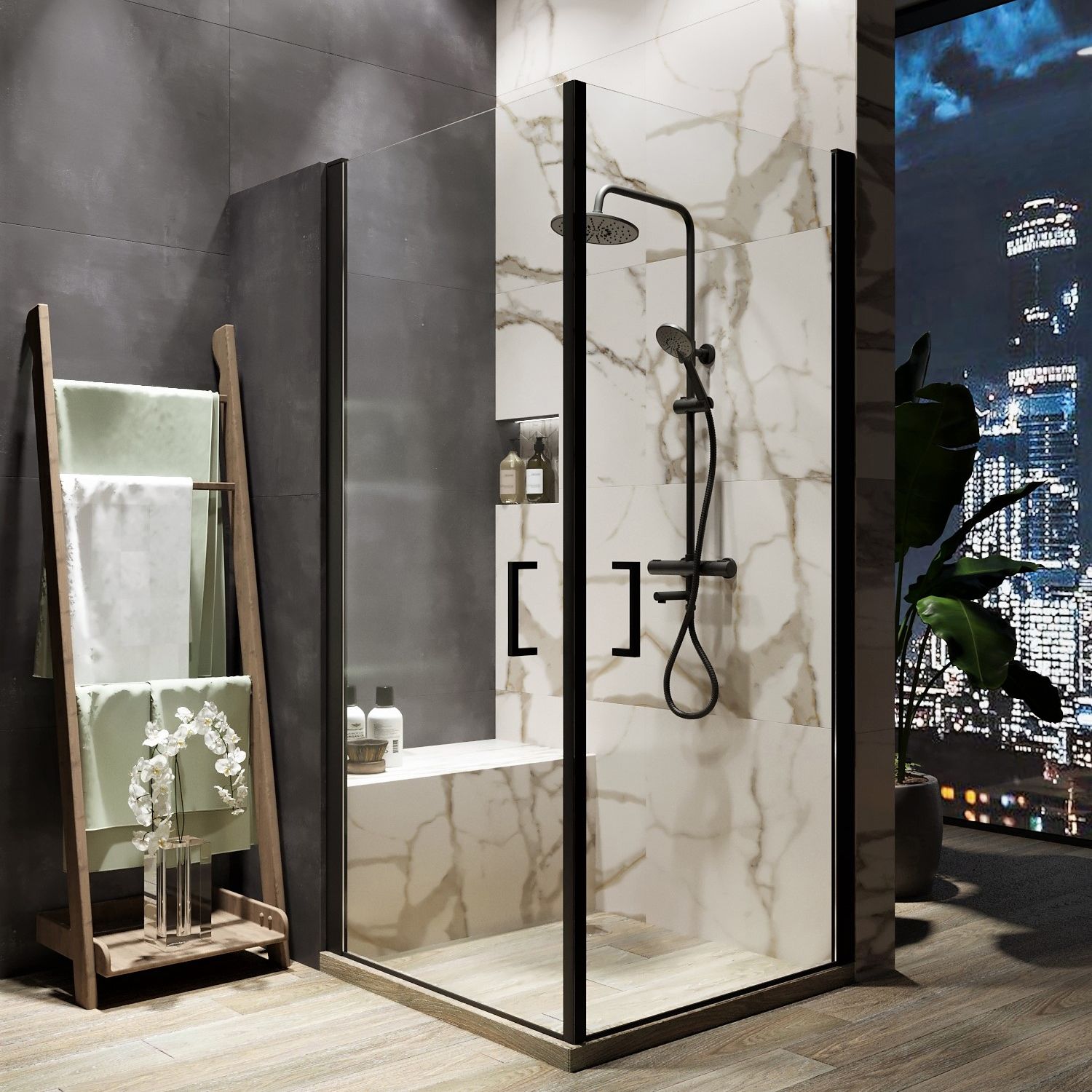 Душевой уголок Orange E04 100TB 100х100, профиль черный E04-100TB - 0