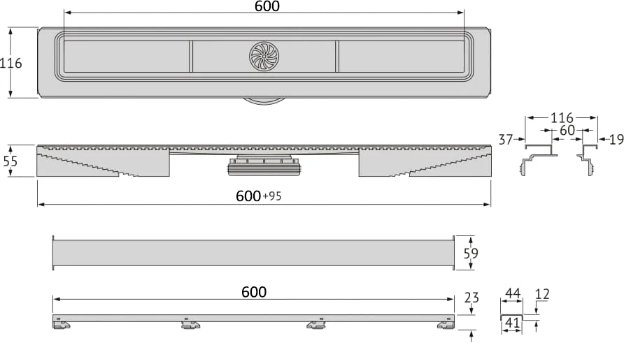 Душевой лоток Berges C1 Norma 60 черный матовый 095137 - 3