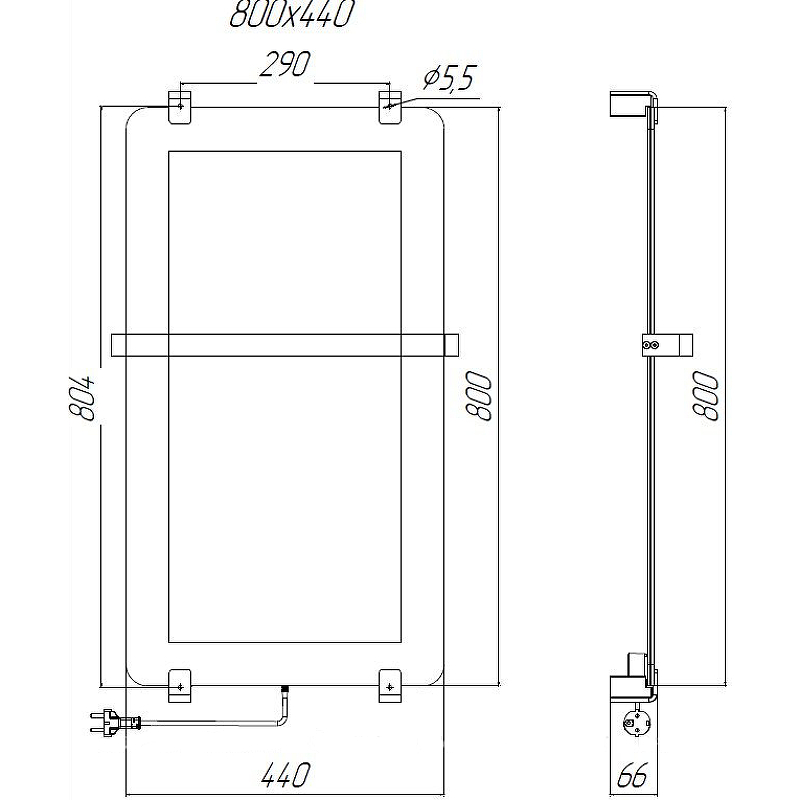 Полотенцесушитель электрический Allen Brau Infinity 44x80 зеркальный 8.21001.GL - 6