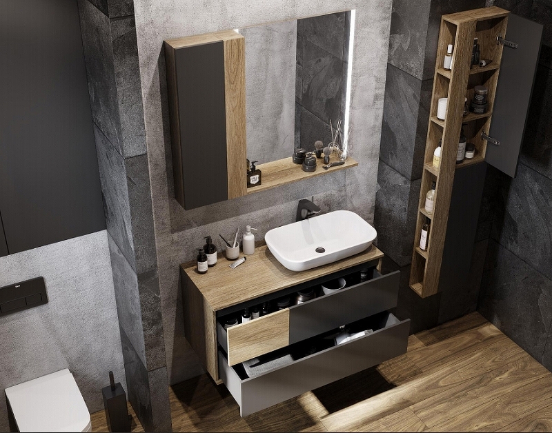 Тумба под раковину Aquaton Терра 105 светлое дерево-серый 1A246901TEKA0 - 13