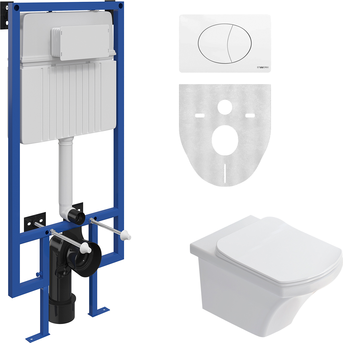 Комплект Унитаз подвесной STWORKI Хальмстад SETK2804-0606-001-1-6000 с микролифтом + Система инсталляции для унитазов STWORKI 510162 с кнопкой смыва 230824 белой 561106 - 0