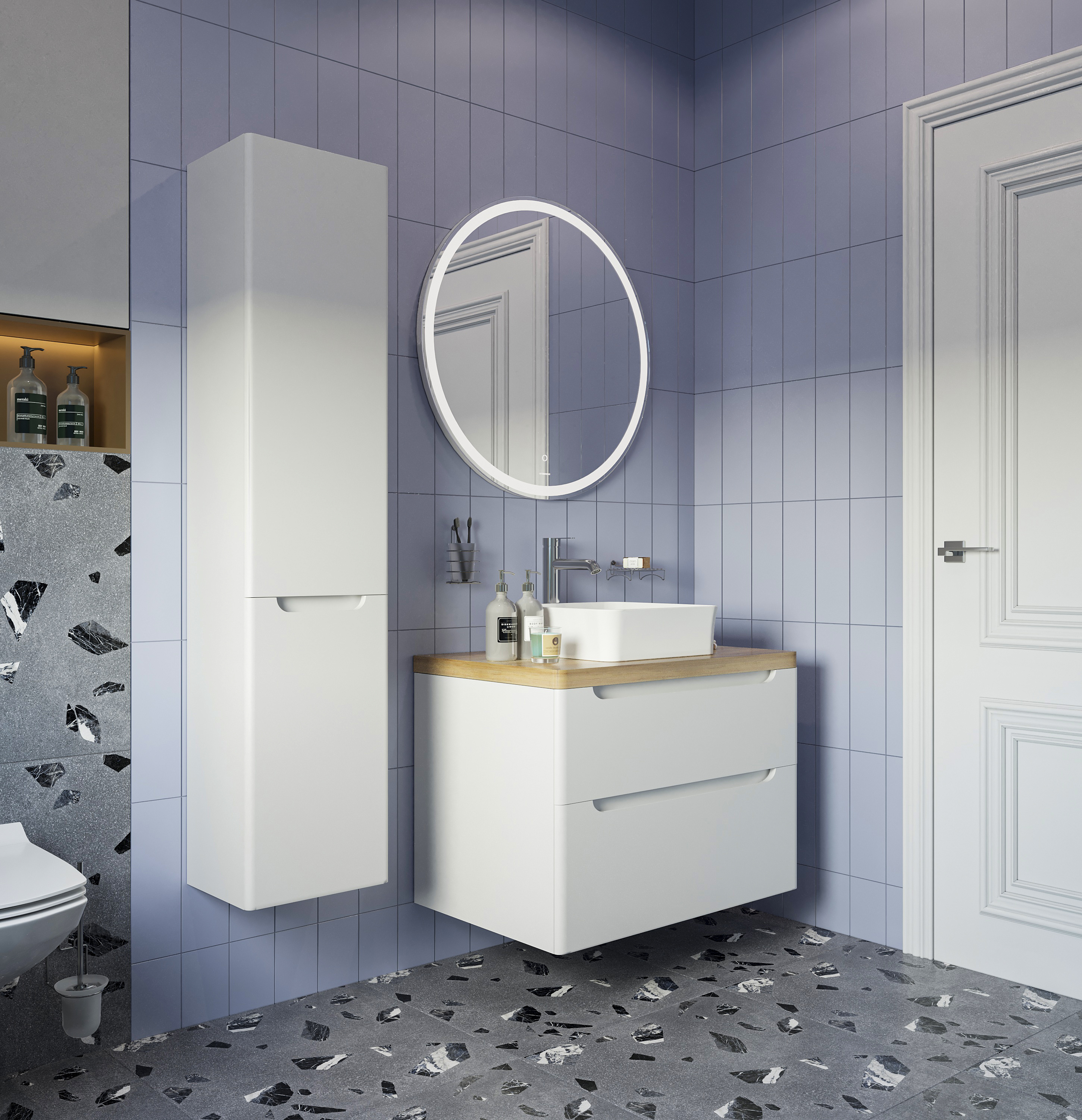 Мебель для ванной STWORKI Берген 80 белая со светлой столешницей, раковина Sottile 1477-001-0125 566011 - 1