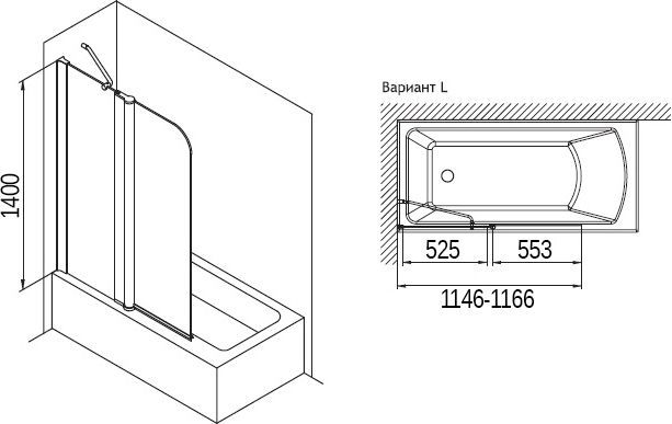 Шторка на ванну Koller Pool Waterfall Line QP95 L Chrome Clear QP95(left) chrome,clear - 1
