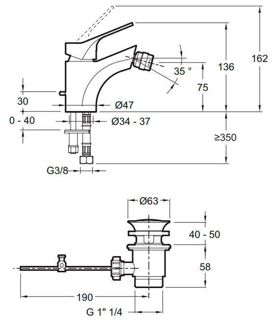 Смеситель Jacob Delafon Brive E75763-CP для биде - 1