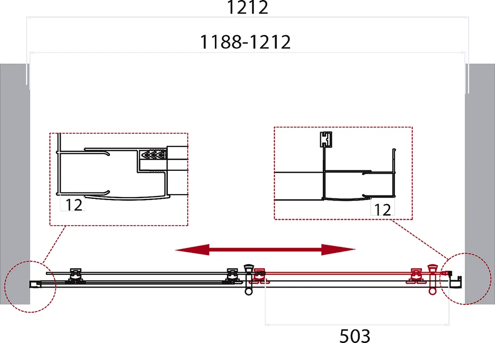Душевая дверь BelBagno Uno 120 стекло текстурное  UNO-195-BF-1-120-P-Cr - 6