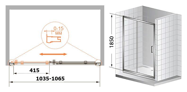 Душевая дверь в нишу Cezares Pratico BF1 105 P Cr PRATICO-BF-1-105-P-Cr - 4