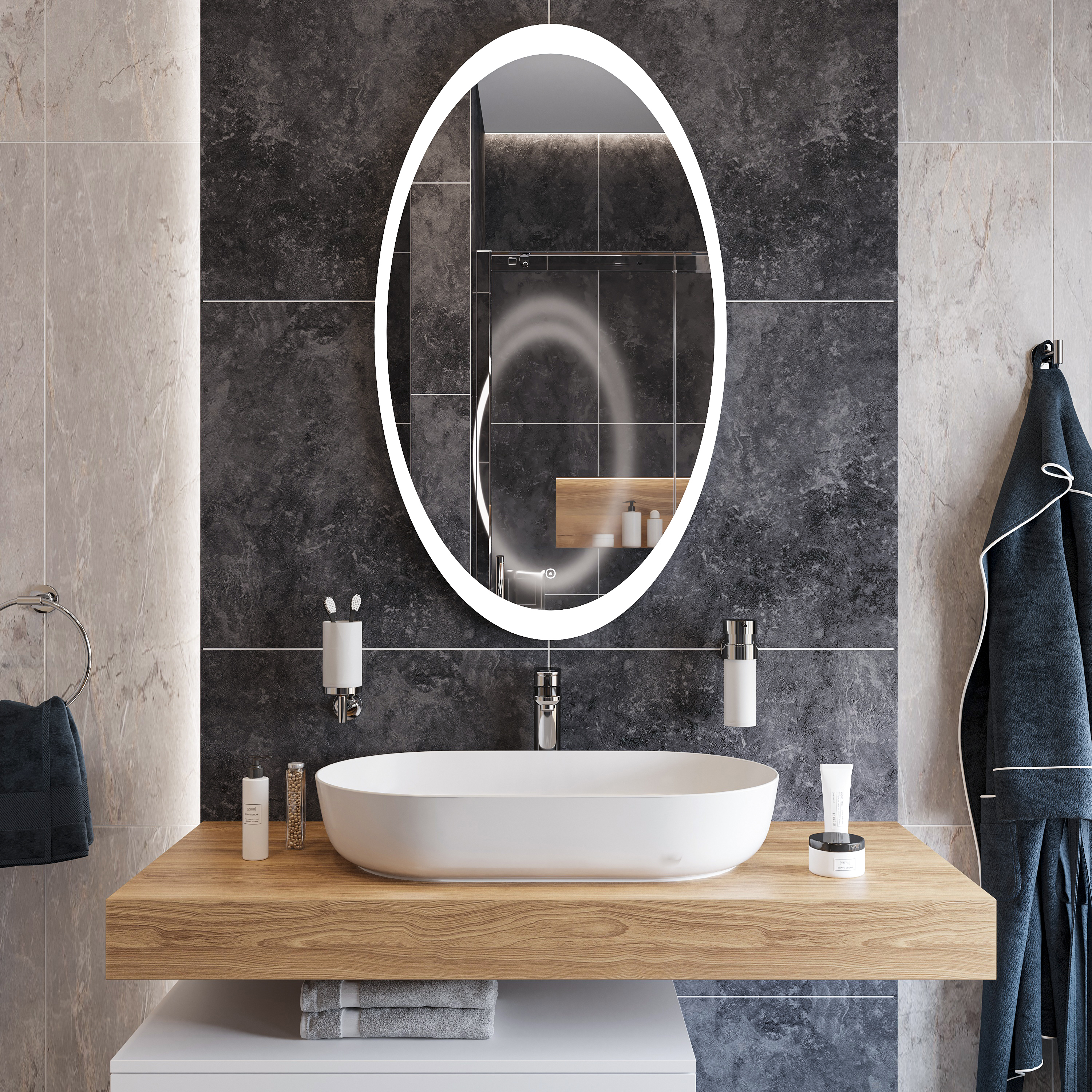 Зеркало DIWO Ярославль 60 с подсветкой, овальное, в современном стиле, сенсорное выключение ЗЛП1741 - 1