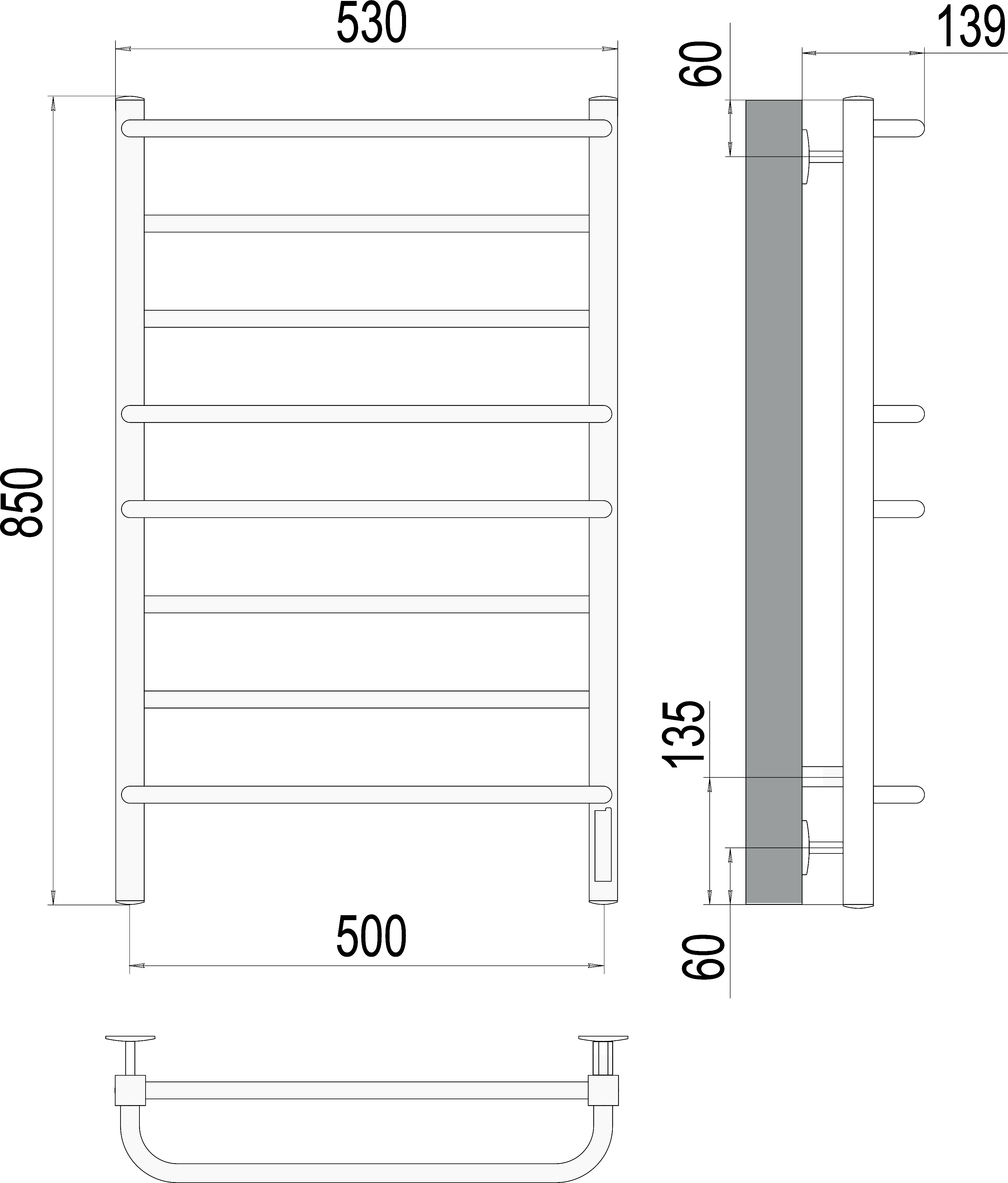 Электрический полотенцесушитель Terminus Евромикс квадро П8 500x850 Хром 4670078531254 - 2