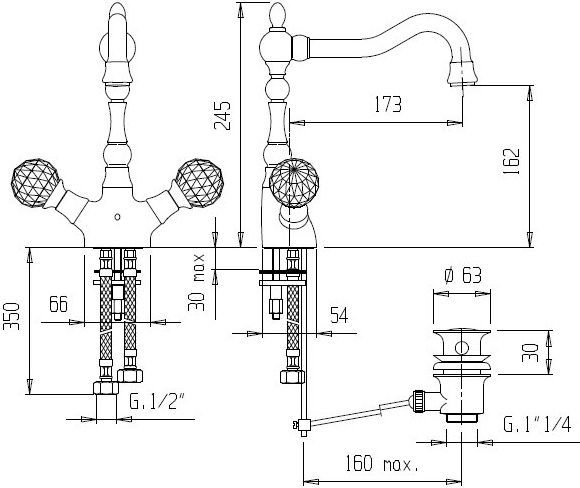 Смеситель Cezares Atlantis Nostalgia LS2 A 03/24 для раковины ATLANTIS-NOSTALGIA-LS2-A-03/24 - 1