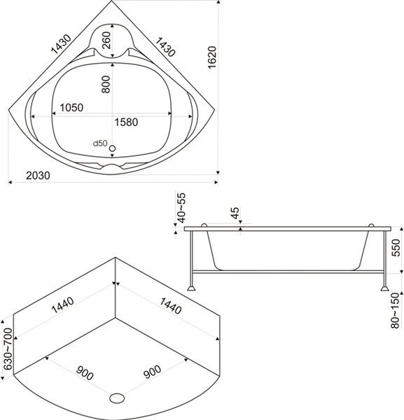Акриловая ванна Bas Хатива 143x143 см В 00042 - 3