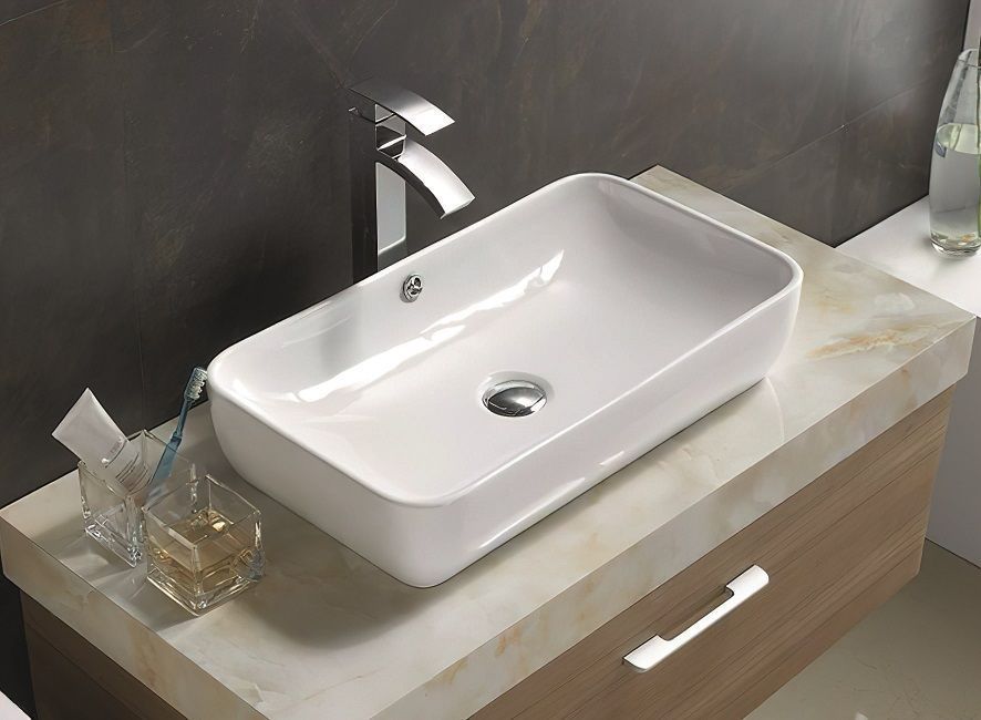 Раковина керамическая накладная AM-7090-B, цвет белый, 600х340х130 - 0