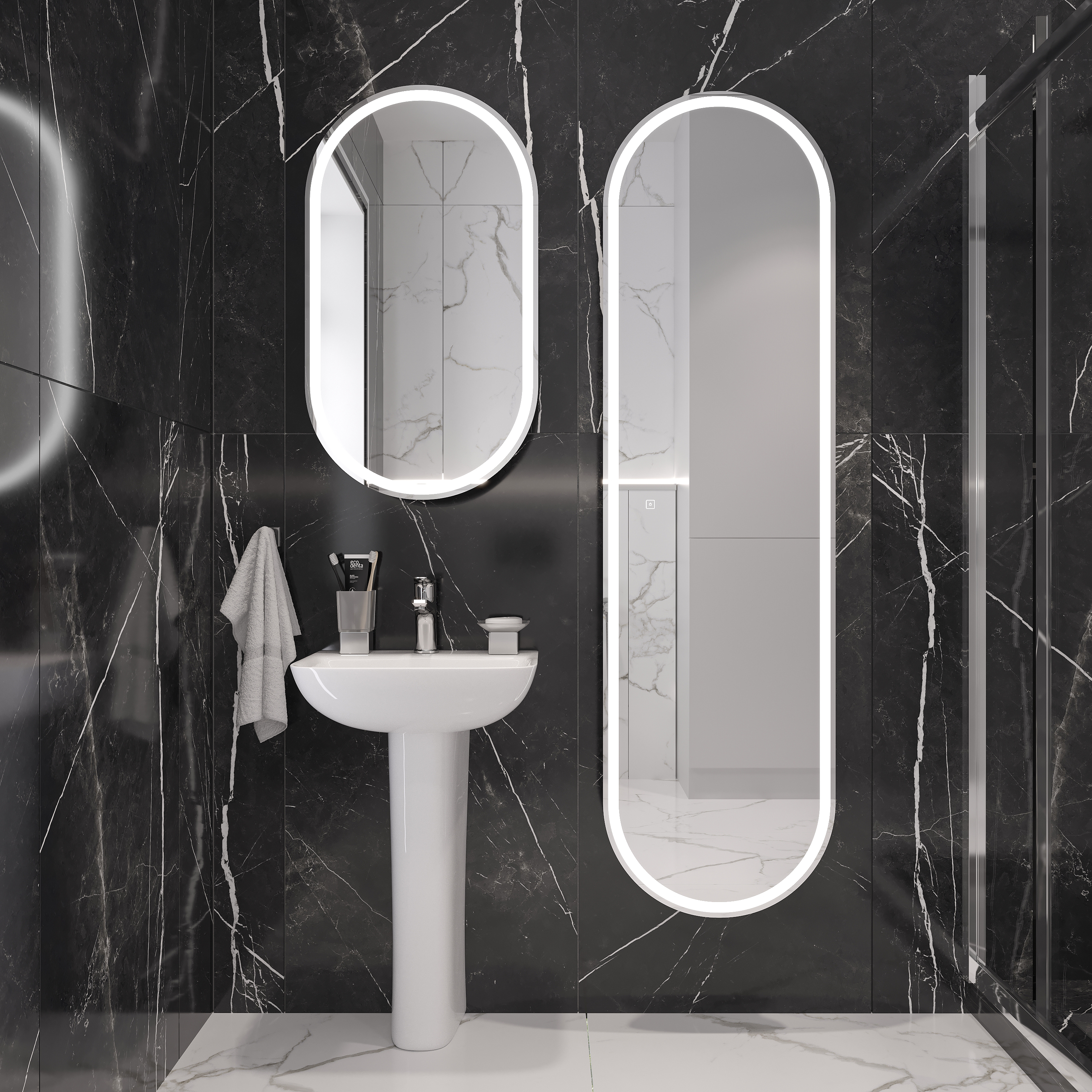 Комплект раковина с пьедесталом  Раковина STWORKI Дублин 45 + Зеркало-шкаф STWORKI Мальмё МВК074 45, с подсветкой, белый, прямоугольный, навесной, ова 560890 - 0