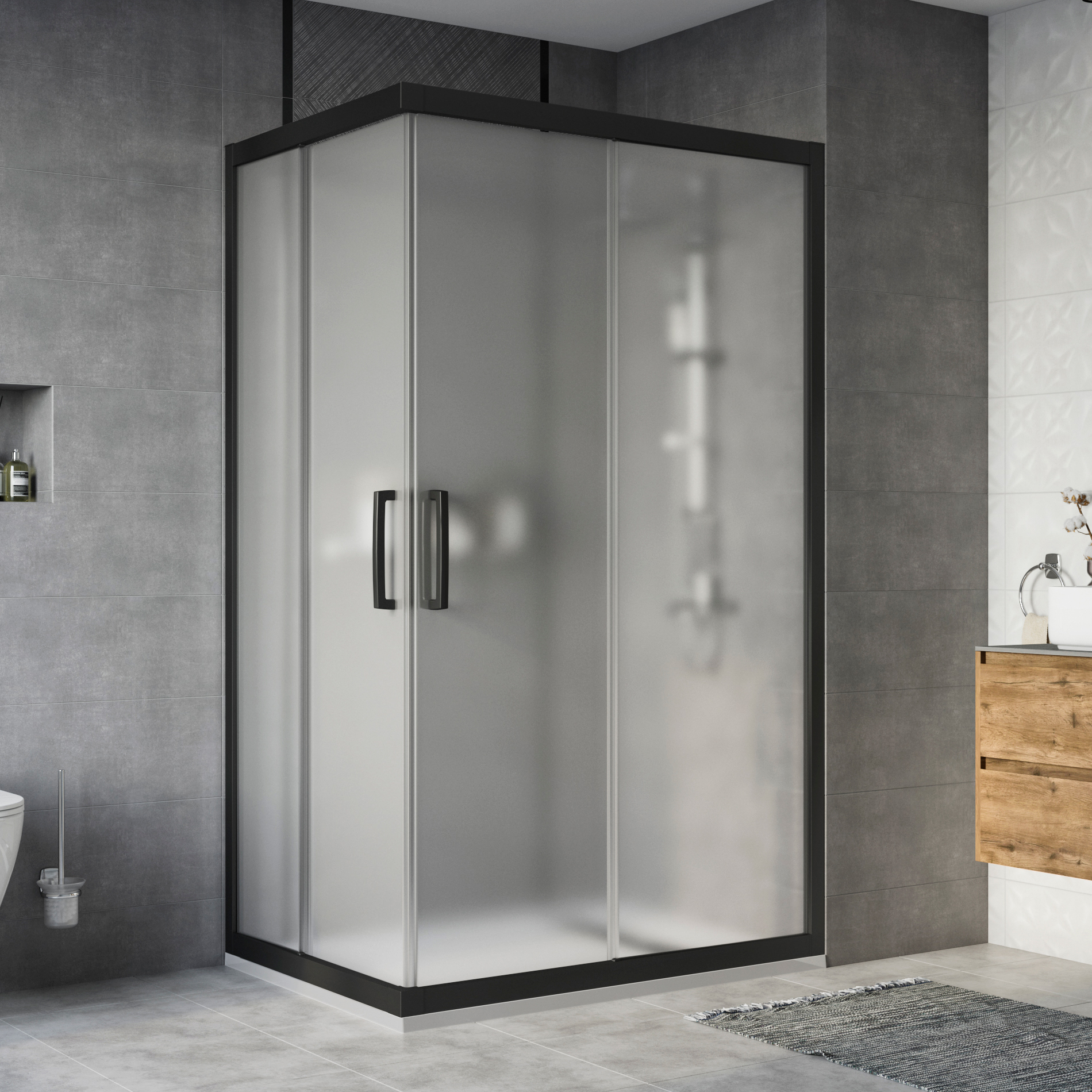 Душевой уголок STWORKI Карлстад DE019RC90120200 120x90 см профиль черный матовый, стекло матовое 3GW131TTKK000 - 0