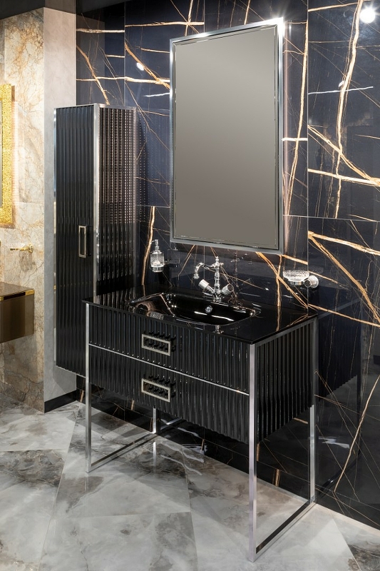 Тумба под раковину моноблок Boheme Armadi Art Monaco 80 черный глянец - хром 866-080-BCR - 2