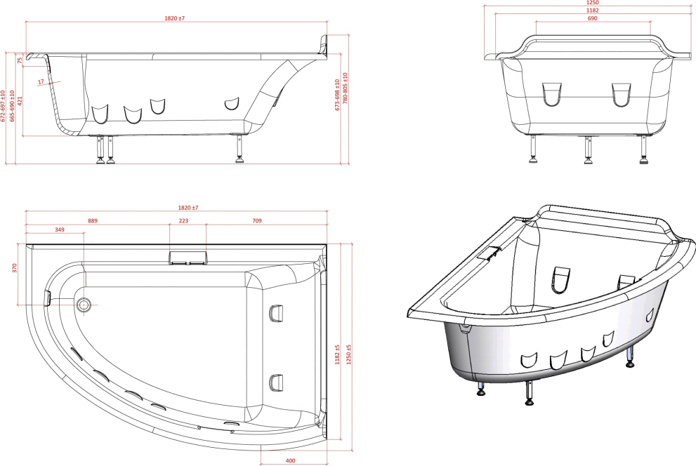 Ванна из искусственного камня Астра-Форм Анастасия 182x125 R 1010024 - 4