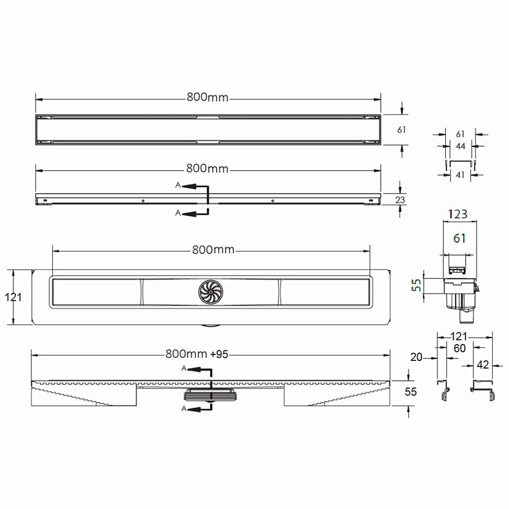Душевой лоток Berges B1 Keramik 80 бронза 094019 - 1