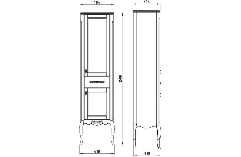 Шкаф-пенал напольный ASB-Woodline Модерн 40 белый/патина серебро 4627072676924 - 1