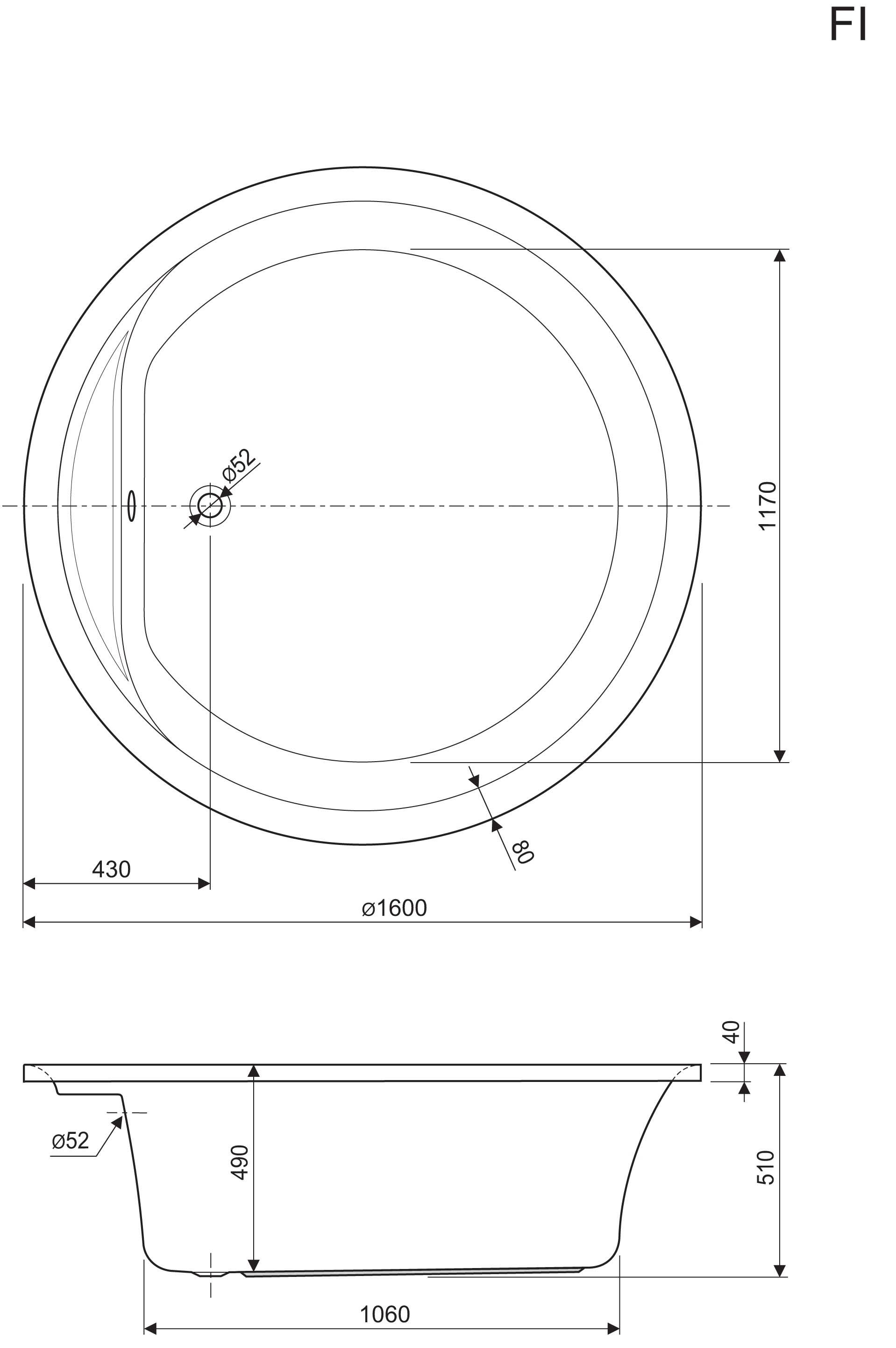 Акриловая ванна Cezares FI 160х160  FI ROUND-160-160-51 - 0