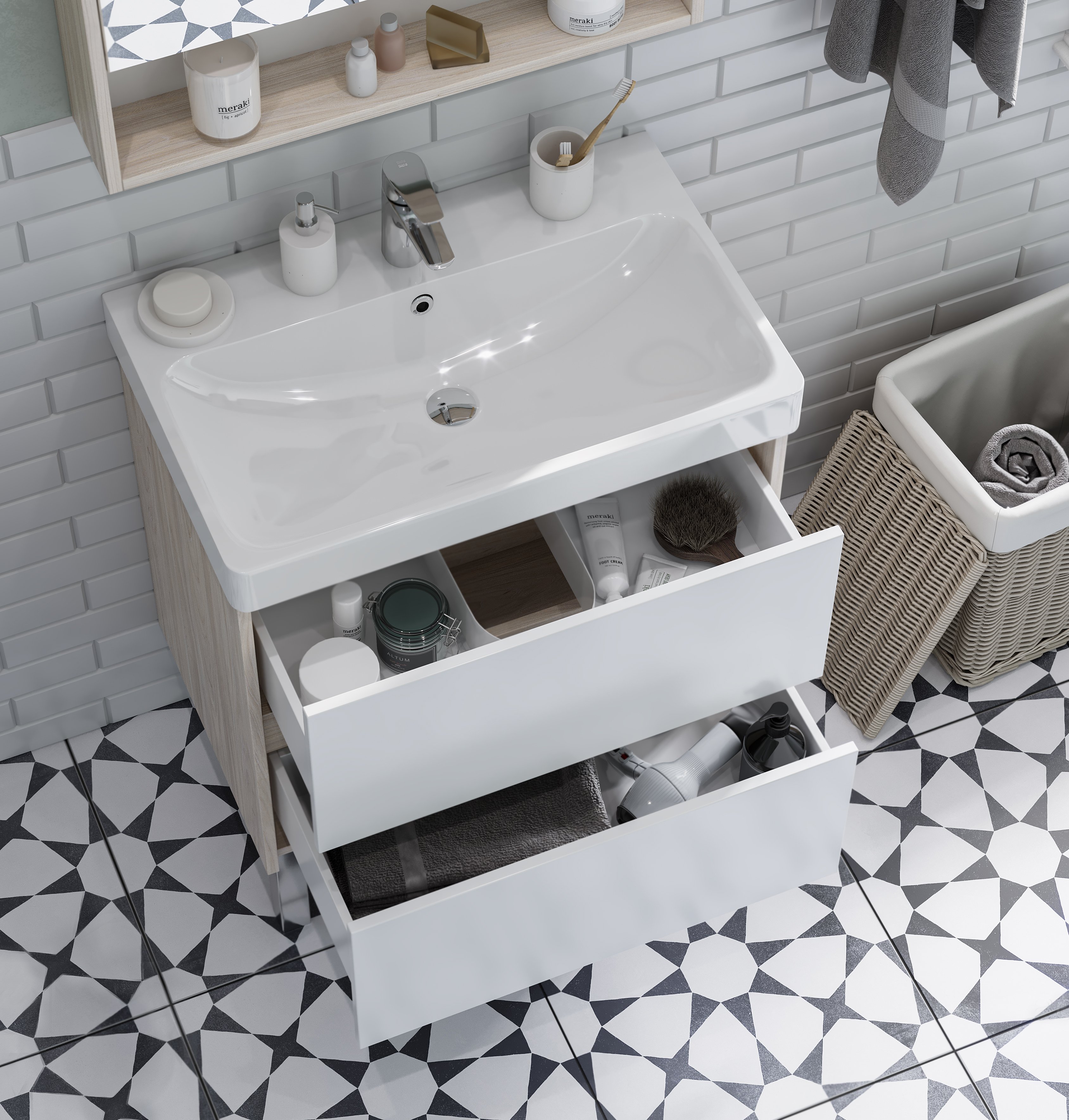 Тумба под раковину Aquaton Сканди 70 белый - светлое дерево 1A251801SDB20 - 5