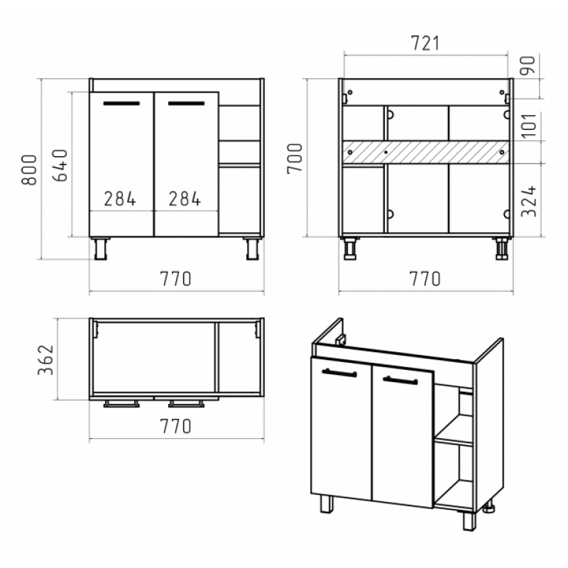 Тумба под раковину Misty Крафт 80 белая - светлое дерево П-Кра-07080-011 - 3