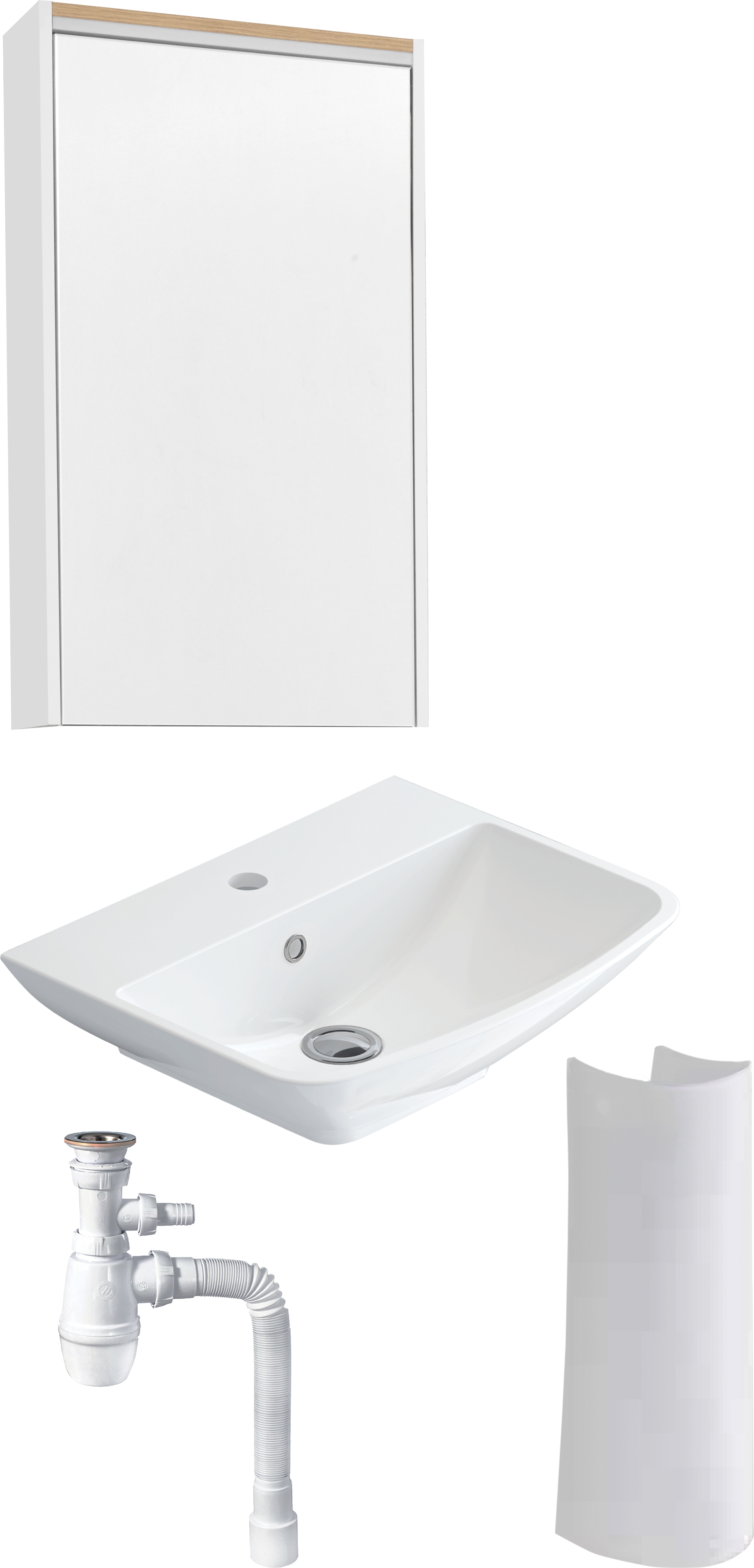 Комплект раковина с пьедесталом  Раковина STWORKI Дублин 50 + Зеркало-шкаф STWORKI Дублин 50 с подсветкой, навесное, белое, прямоугольное + Сифон для 560916 - 2