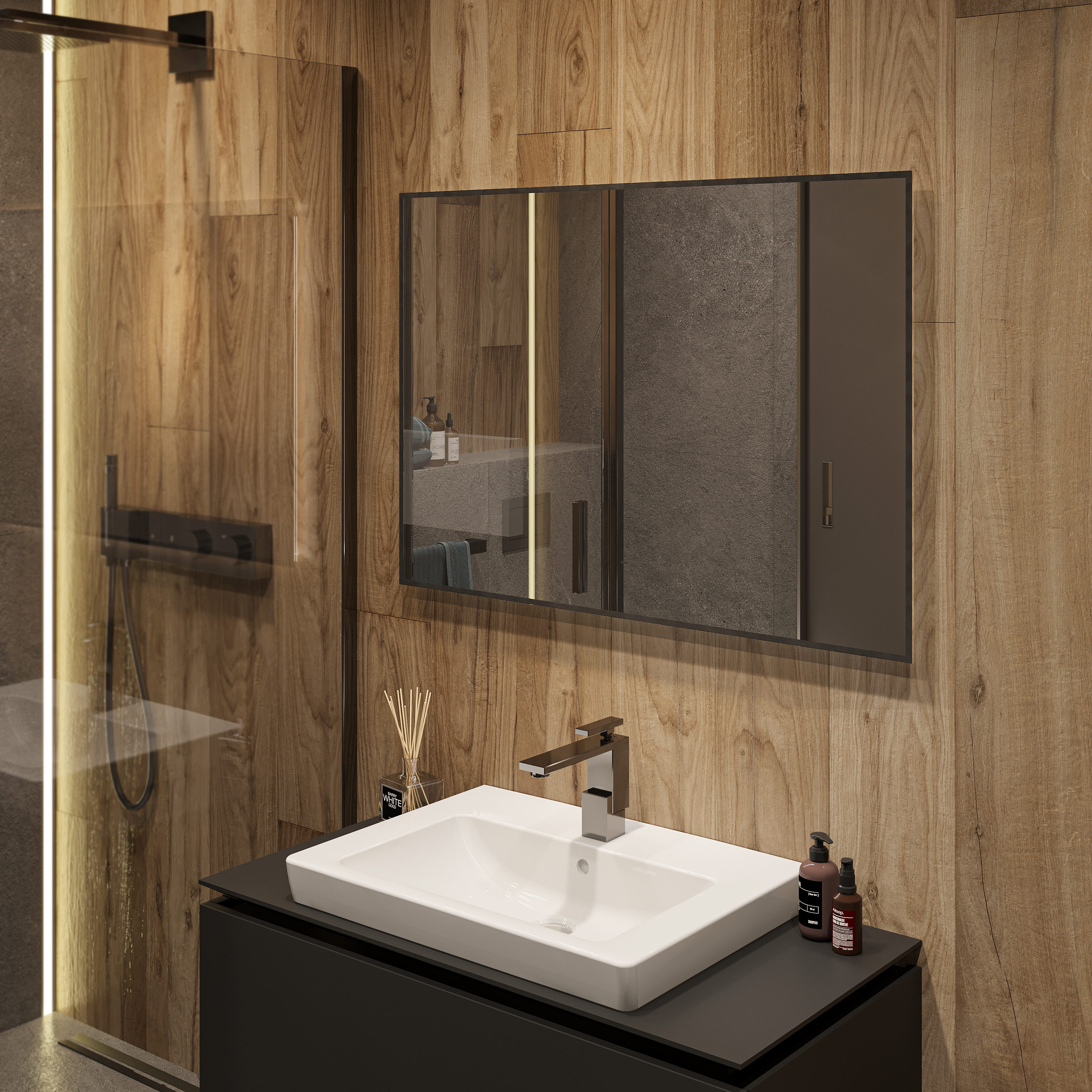 Зеркало DIWO Элиста 100 черное, с подсветкой, прямоугольное, в стиле лофт, инфракрасное управление ЗЛП1738 - 1