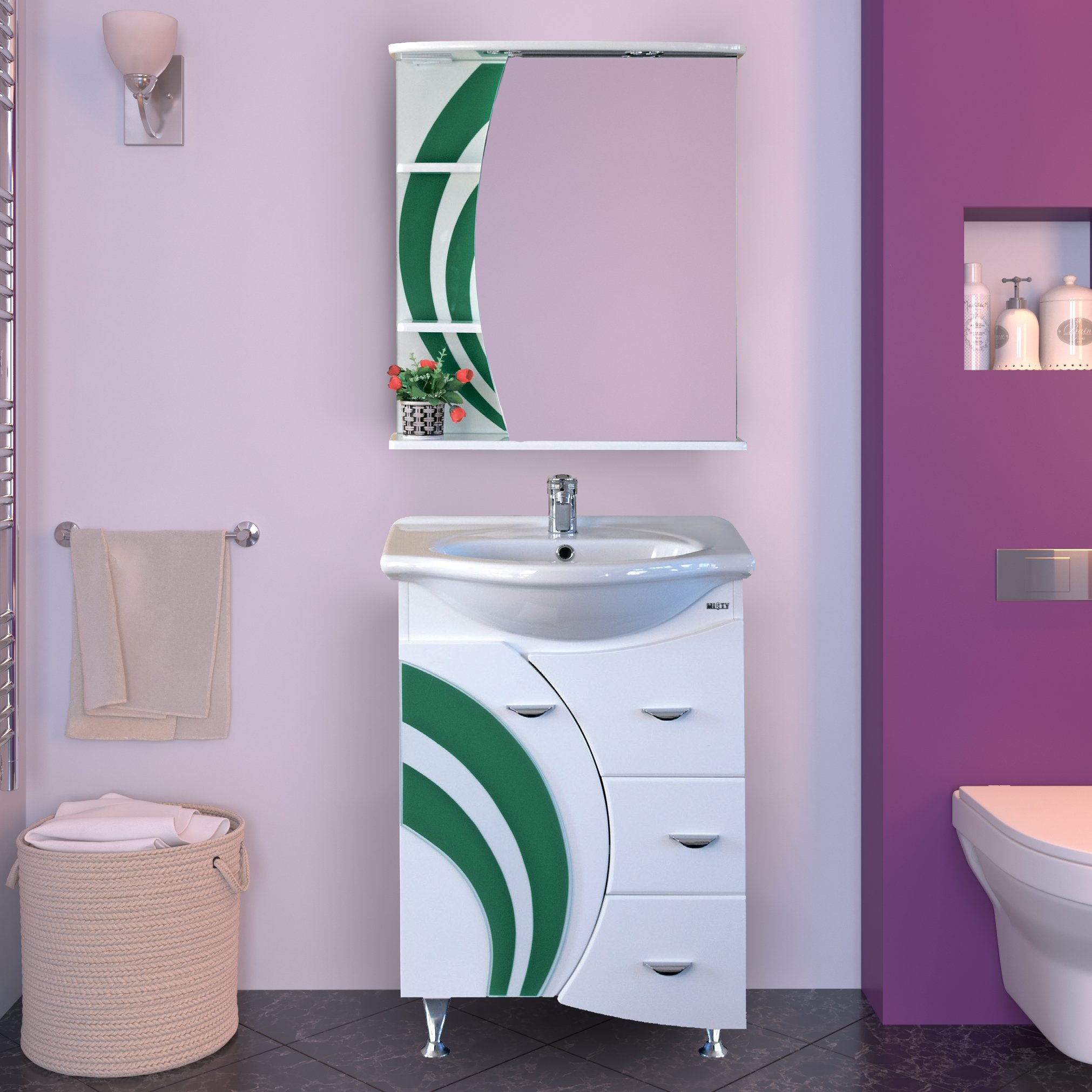 Тумба для комплекта Misty Каролина 60 3 ящика L зеленое стекло П-Крл01060-2853ЯЛ - 1