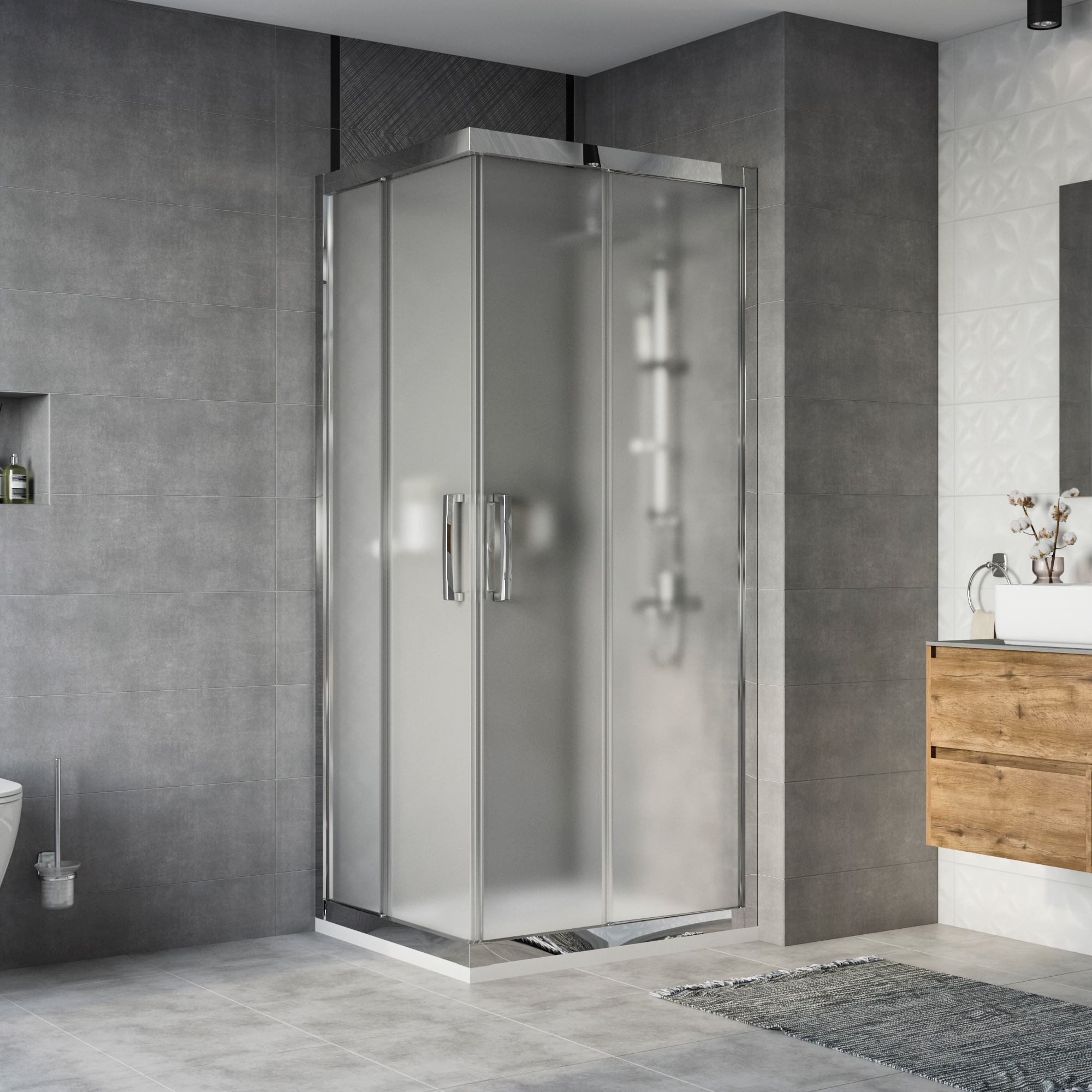 Душевой уголок STWORKI Карлстад DE019RC8090200 90x80 см профиль хром глянец, стекло матовое 3GW136TTKK000 - 0