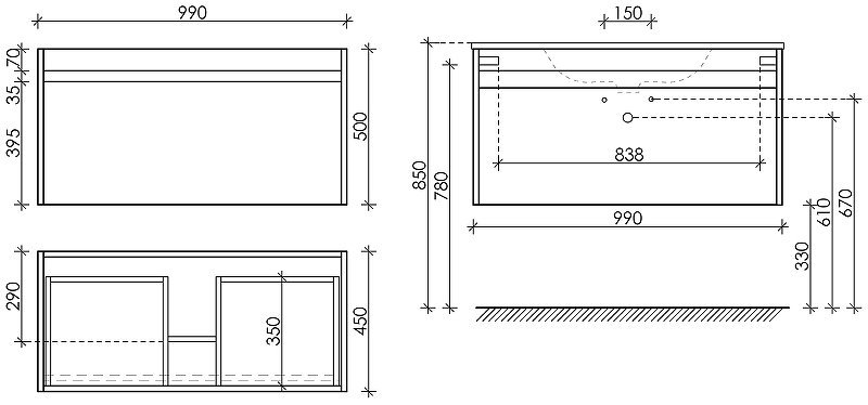 Тумба под раковину подвесная Sancos Smart 100 белая SM100E - 4