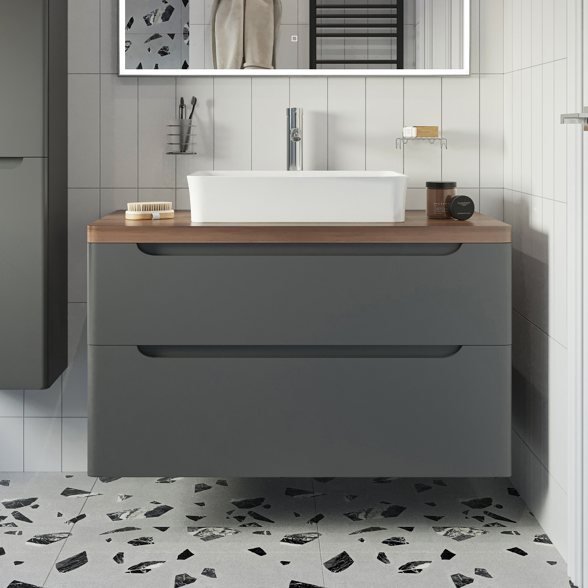 Тумба с раковиной STWORKI Берген 100 серая с темной столешницей, Bocchi Sottile 1476-001-012 566878 - 0