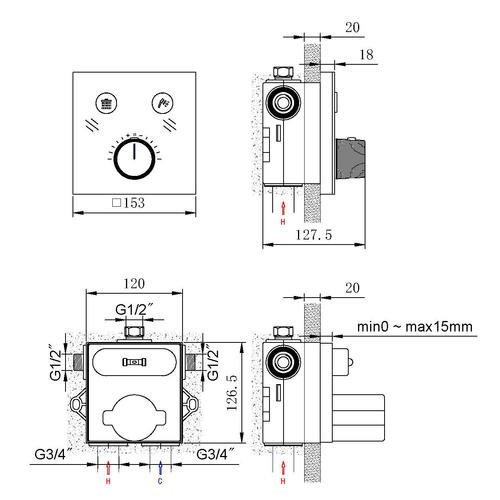 Душевой набор встраиваемый Black&White Universell хром 7766U - 2